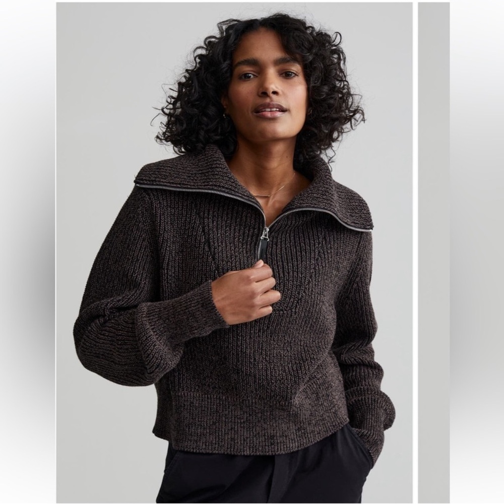 Varley Brown Quarterneck Neck Sweater